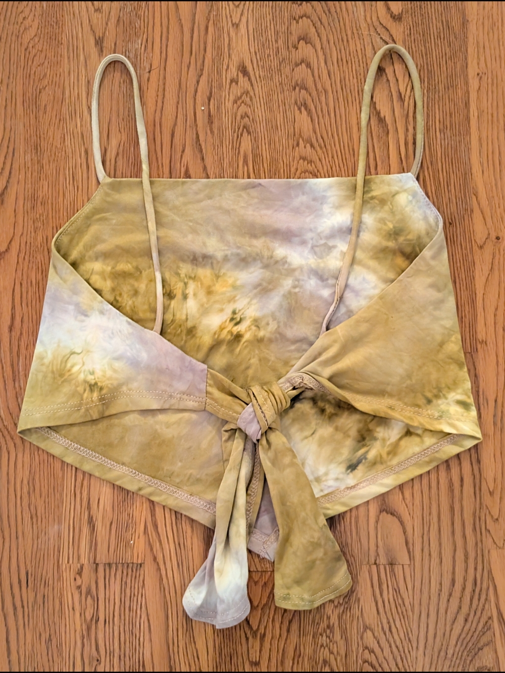 Blue Blush Mustard Yellow and Pale Purple Tie-Dye Tie Back Crop Tank Top - Picture 7 of 8